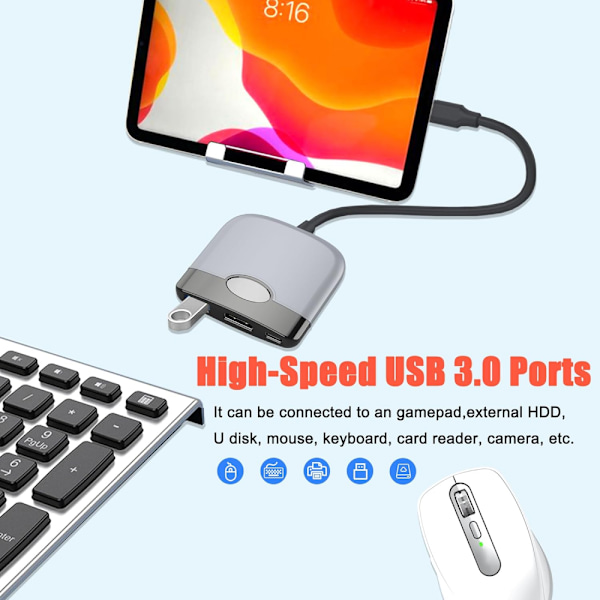 Portabel Switch-docka med HDMI-adapter för Nintendo Switch, Resedocka 3-i-1 Switch Docki Black and Gray