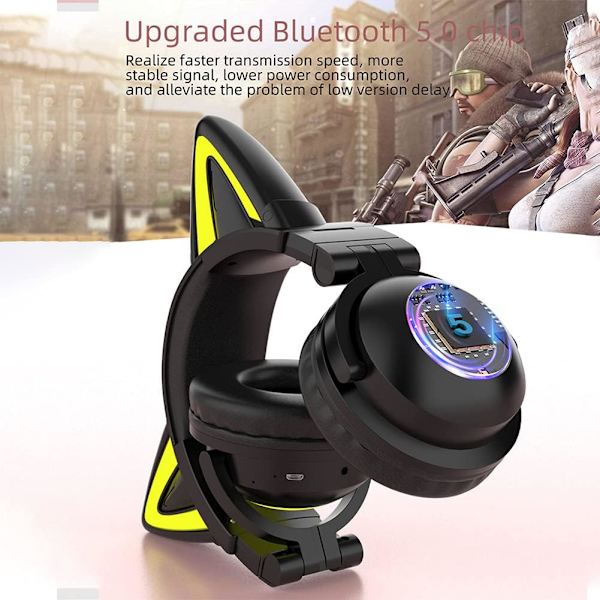 Söpöt kissakuulokkeet, LED-valaistut pelikuulokkeet Bluetooth 5.0 -tilassa, korvan yli ulottuvat, matalan melun kuulokkeet