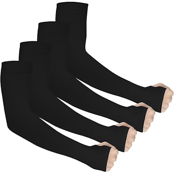 2 Par UV-Beskyttende Kølende Armsleeves Kompressions Armsleeve UPF 50 Solærmer med Tommelfinger black