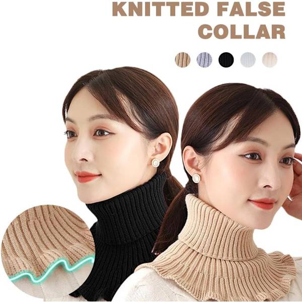 Dam Turtleneck Ribbad Stickad Falsk Krage Rufs Wrap Solid Scarf Vinter Varm Halsduk Elastisk Hals Ärm