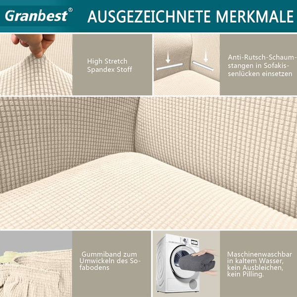 Beige 3-seters moderne sofaovertrekk, i Jacquard, elastisk, for
