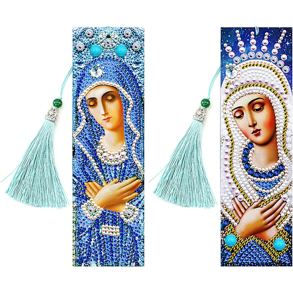 (Notre Dame) 2 stycken 5D diamantmålning bokmärke, DIY läder pärlade bokmärken med tofsar, Diamo