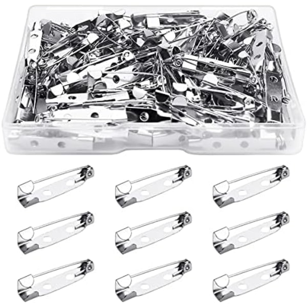 100 st Bar Pins Bakstycken Säkerhetsklämma, Låsande Stift Silver Broschklämma Stift Bar Smyckestift för Märken DIY Hantverk Sömnad