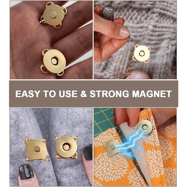 20 stk. magnetiske trykknapper, 14 mm magnetiske trykknapper for søm, 4 farger magnetisk knapp med syhull trykknapper for vesker, klær Cr