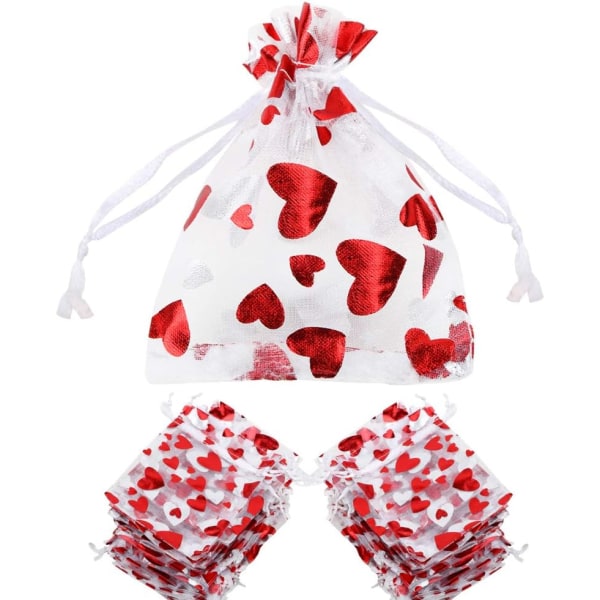 100 stk Organza smykkesekker Liten posepose Hjerte Candy Dragee Ch