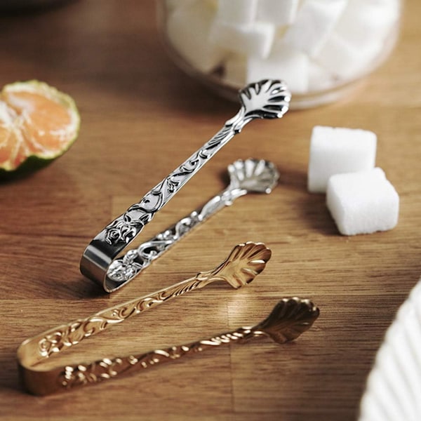 Guld Mini Serveringstænger, Vintage Rose Relief Håndtag Isterningeklemmer Sukkerklemmer, Rustfrit Stål Sukkerklemmer, til Te Kaffe Appetizers Desserter