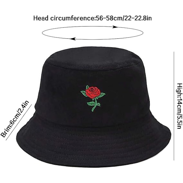 (Svart+Vit) 2 st Fashion Rose Broderi Hink Hat Kvinnor Flickor Bomull Strand Hink Hat