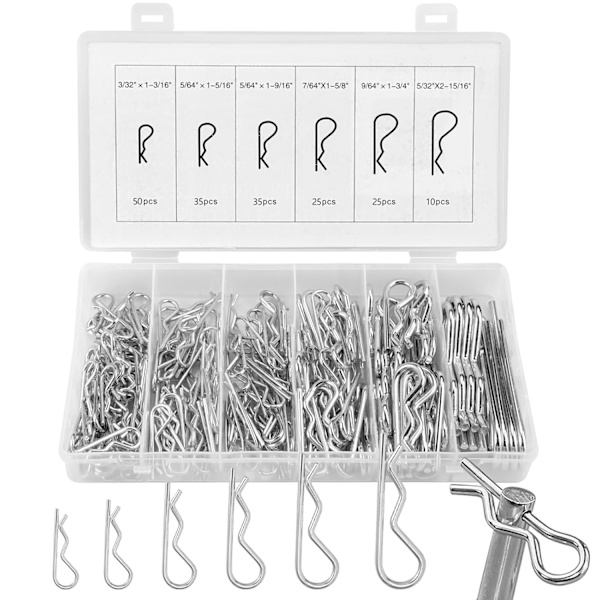 (2-4mm) 150 st. Splintstift R-klipp 6 storlekar, Rostfritt stål Beta-stift, Fjäderstift-sortiment, Låsningsstift, För bilar, Mekanik