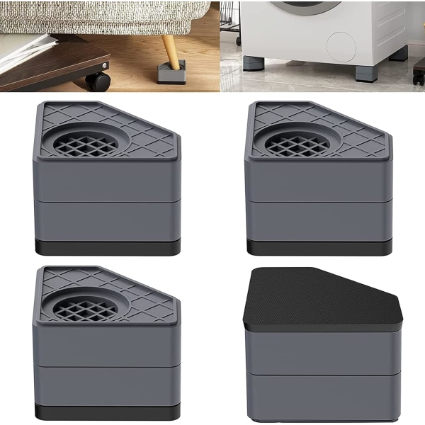 4 st Möbelhöjare, Universal Tvättmaskin Anti-Vibrationsfötter, Tvättmaskin/Torktumlare Fötter, Stapelbara 8 cm, PP & Gummi