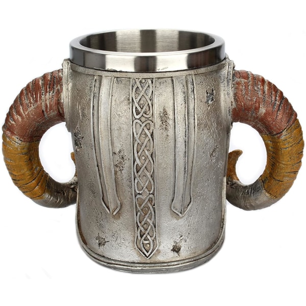 Rostfritt stål Skull Beer Mug, Viking Tankard Warrior Skull Mugg, medeltida