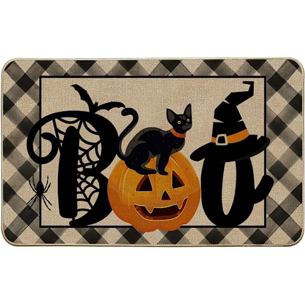 Halloween Boo Dörrmatta Inomhus Utomhus Matta, Höst Svart Katt Pumpa Fladdermöss Entré Välkommen Matta Halksäker för Ingång Ho