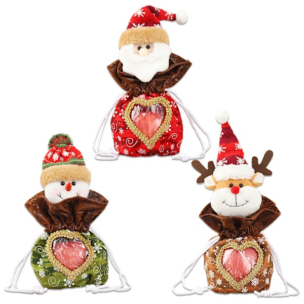 3-pack Stickade Dragkedjesäckar Äpple Mönster Jul Dragkedja