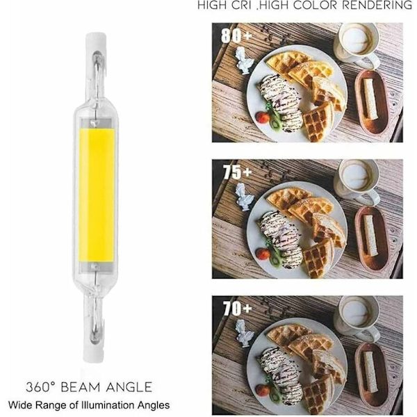 2 stk. 10W R7S LED-pære 78mm 220V dæmpbar koldt hvid 6000-6500K