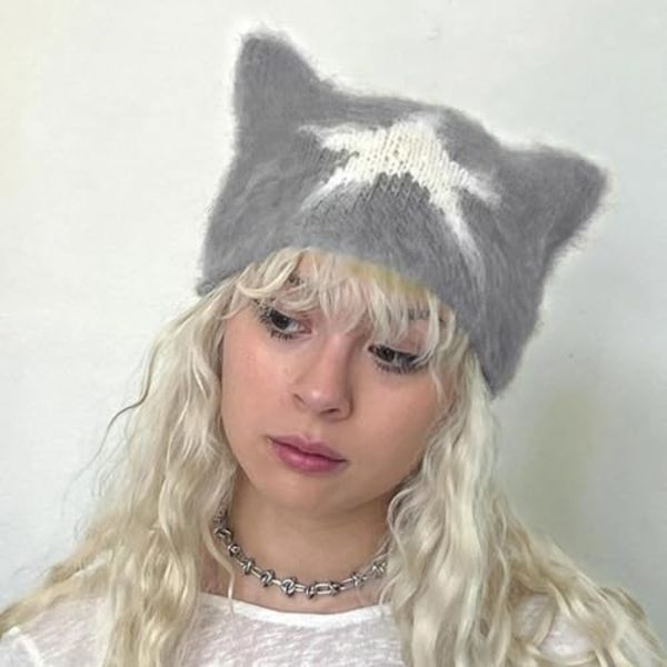 Kvinder Y2K Fuzzy Fluffy Hat Kawaii Grunge Fairy Katteøre Beanie Slouchy Hovedbeklædning Tilbehør