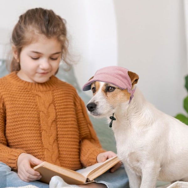 (Rosa) Hund Baseball Cap, Hund Katt Sommer Strand Solhatt med Ørehull, Justerbar Valp Solhatt Hodew