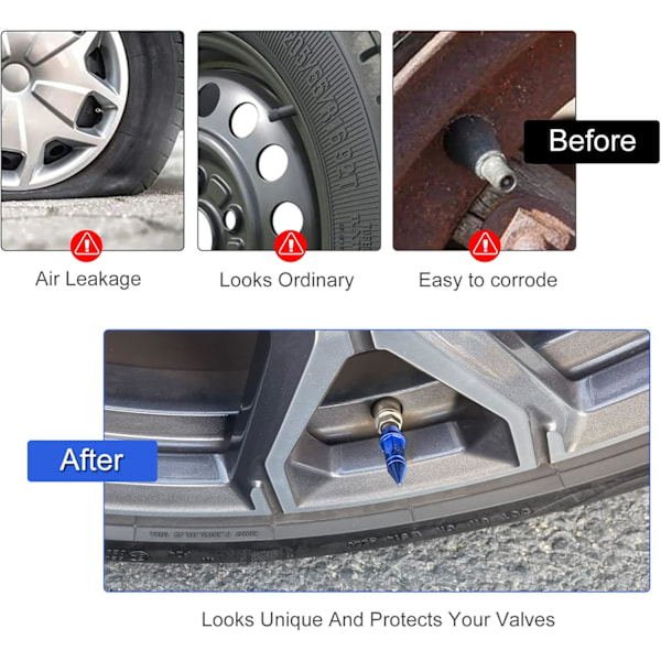 (Blå) 4 st 45 mm spikade aluminiumventilhattar, dammtäta däckhjulskåpor för bilar, SUV:ar, Tr