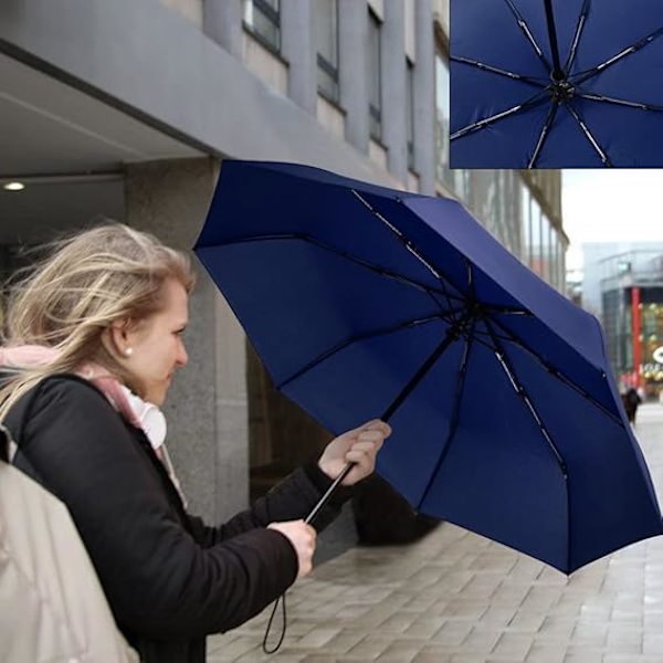 Taitettava sateenvarjo, kompakti automaattinen avaus ja sulkeminen tuulenpitävä kevyt yksivärinen matkustus Blue