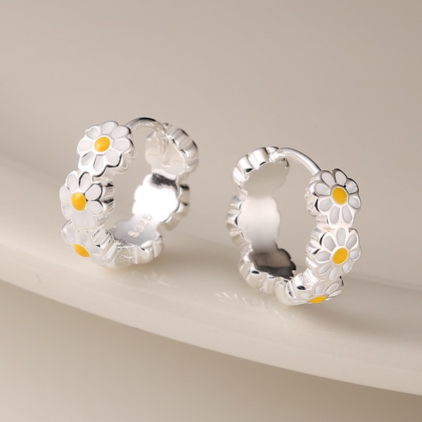 Daisy Hoop Øreringe S925 Sterling Sølv Blomster Huggies/Leverback Øreringe til Kvinder Smykkegaver