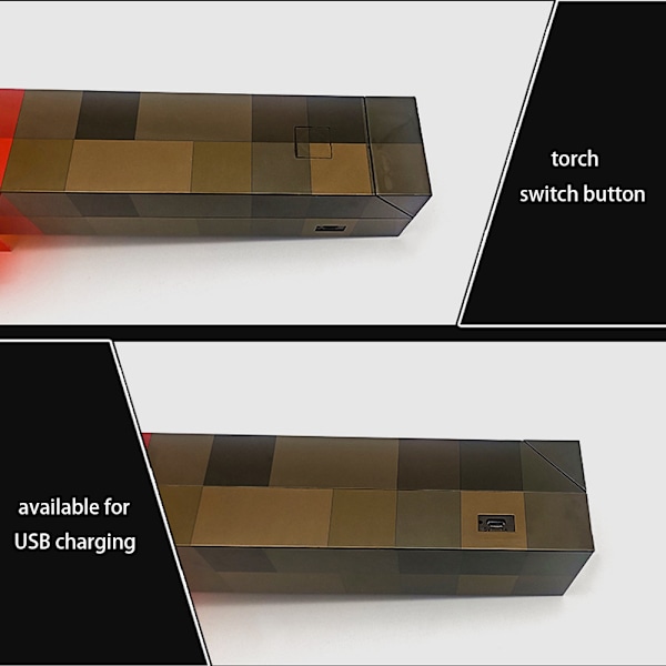 Minecraft Legetøj Redstone Fakkel LED Lys 12,6 Tommer - USB Genopladelig