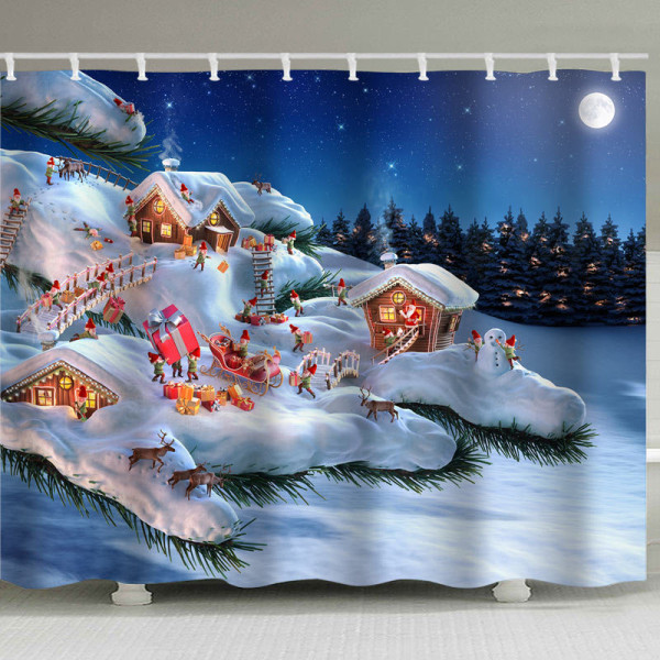 Joulusuihkuverho Poro Joulupukki 180 x 180 cm Kylpyamme C