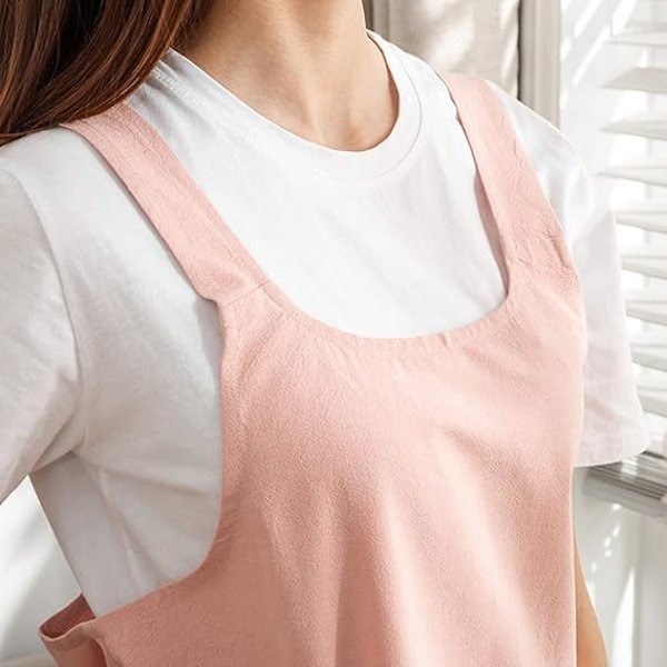 1 kpl puuvillainen ristikkäisselkäinen esiliina yksivärinen ruoanlaitto keittiö puutarha smokki puuvilla ja pellava Tex Pink