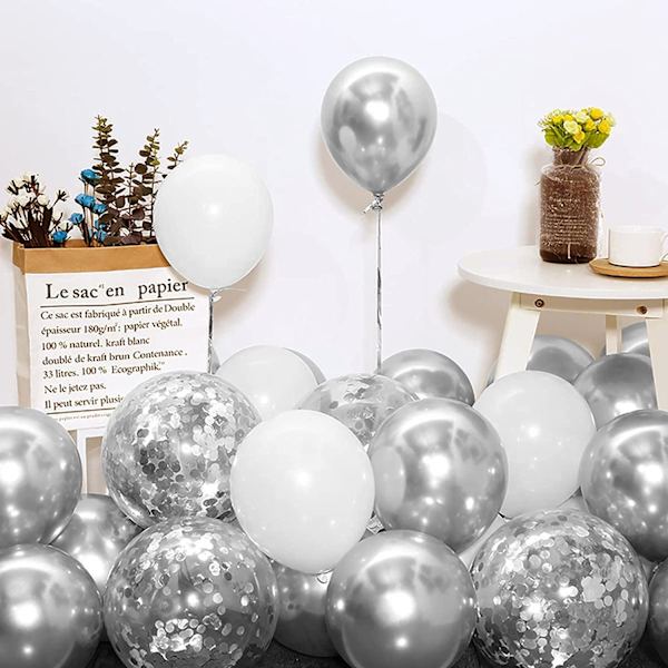 Ballonggirlangbåge-kit, silvrigt vitt DIY-ballongkit för födelsedagsfest, jul och heminredning