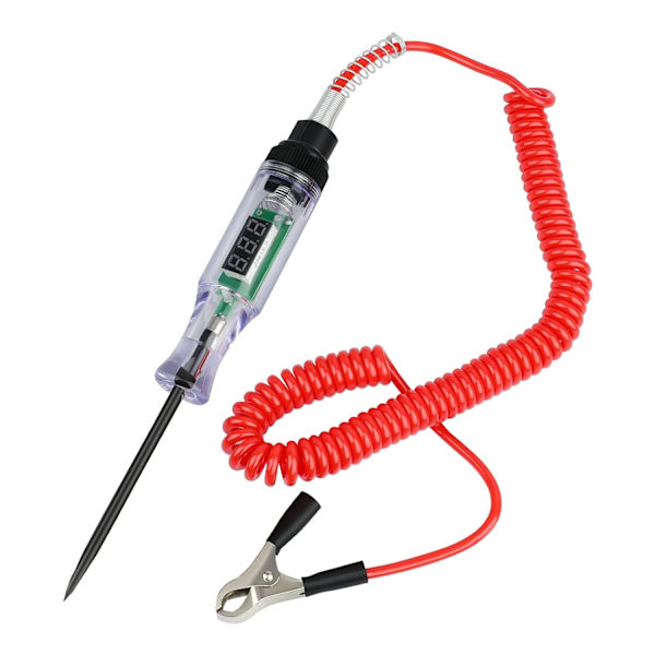 Bil DC 6V 12V 24V elektrisk testpenna spänningstestare med LCD-display, fjädertråd, alligat