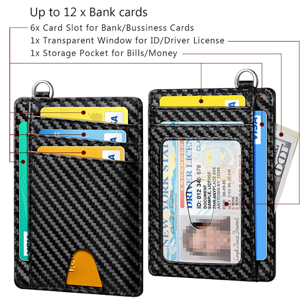 Svart Slank Minimalistisk Plånbok, Framfickplånbok, RFID-Blockering, Kreditkortshållare för Män & Kvinnor