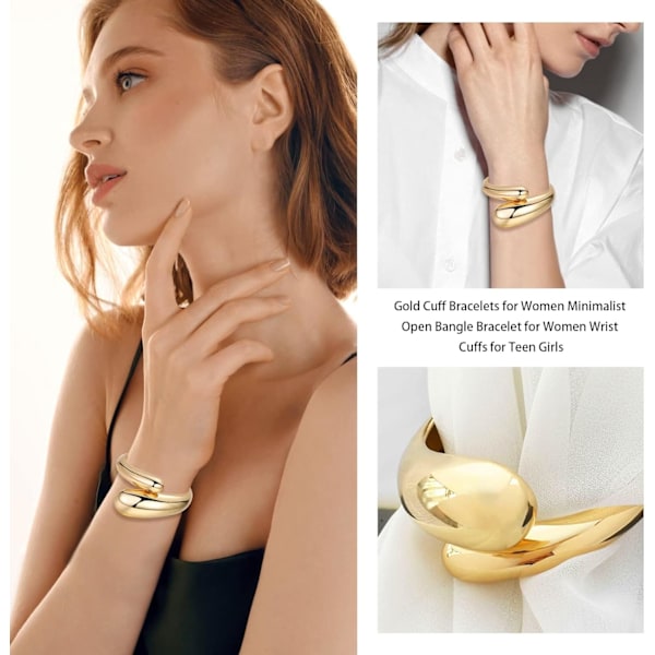 6×6×2cm Guld Bangles Guld Manschet Armbånd til Kvinder Ikke Misfarvning Tyk Guld Trendy Smykker Gaver Strømper Fyldstoffer Guld
