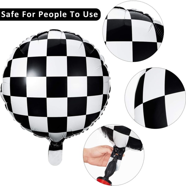 12Pcs Checkerboard Balloon Aluminum Foil Balloon Black White Chec