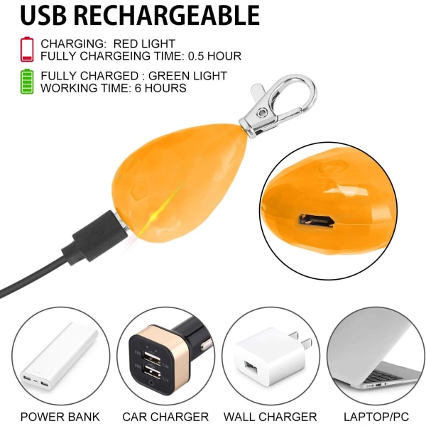 Paket med 2 vattentäta LED-hundlampor med USB uppladdningsbar (vit orange), för promenader på natten, Attac