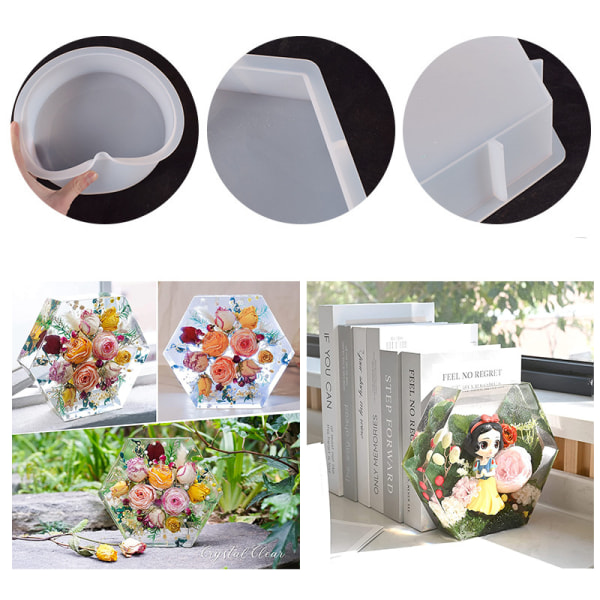 Store silikoneforme i harpiks, sekskantede harpiksforme 7,2'' x 6,5'', D