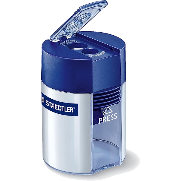 Staedtler Dobbelthulls Blyantspisser, To Huller for Standard Blyanter, Store Fargeblyanter og Sminkeblyanter, 512 0