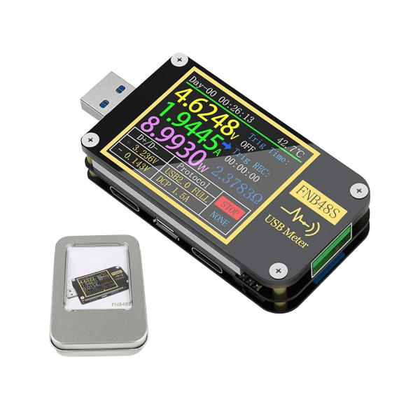 FNB48 PD USB Spänningstestare, USB 3.0 Voltmeter, DC 4-24V 6.5A Spänning och Ström Testare, USB C Mult