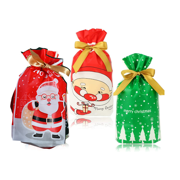 30 stk julegaveposer med snor, plastjuleboks