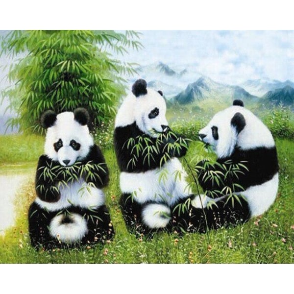 30 x 40 cm, Trois pandas mangeant du bambou Diamond Painting Br