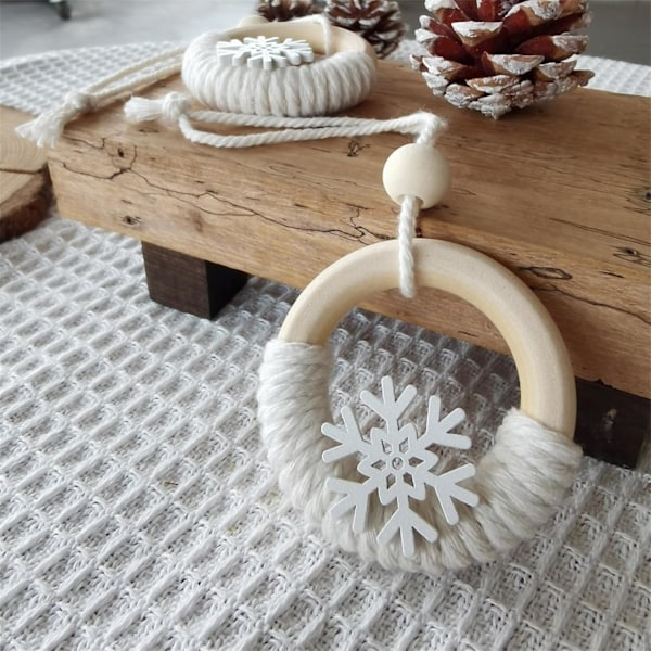 4 st julgranspynt semesterdekorationer vita snöflingor julhänge handvävda julgranspynt trä