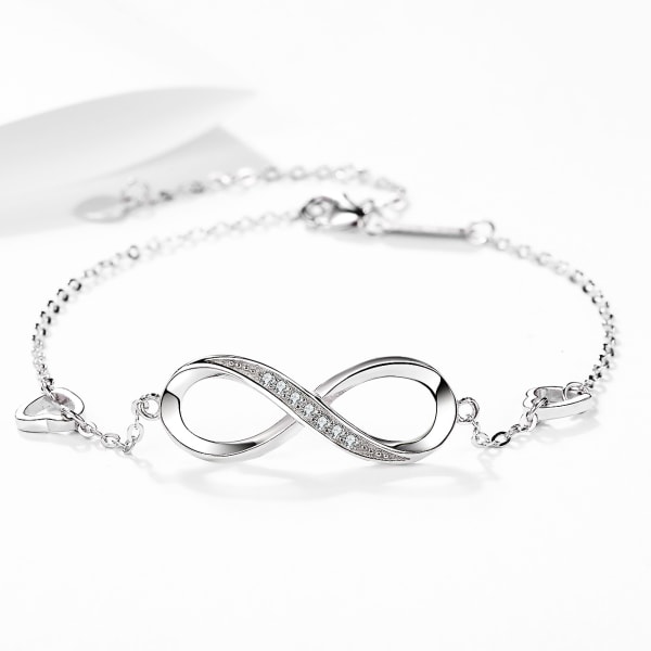 Sterling Sølv Infinity Dame Armbånd Hvit Gullbelagt Kjærlighet S