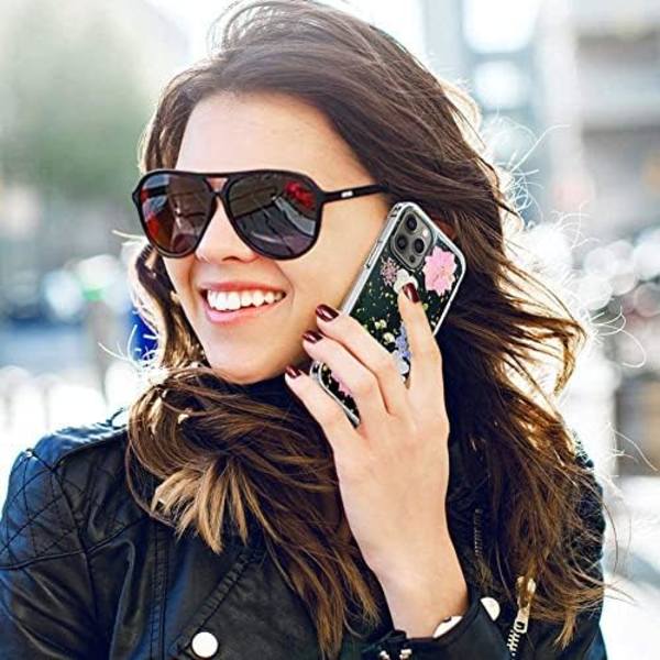 Designat för iPhone 13 Pro Max Pressad Blomma Case, Söt Bling Glitter Sparkle Klar med Design Mjuk Silikon TPU Gummi