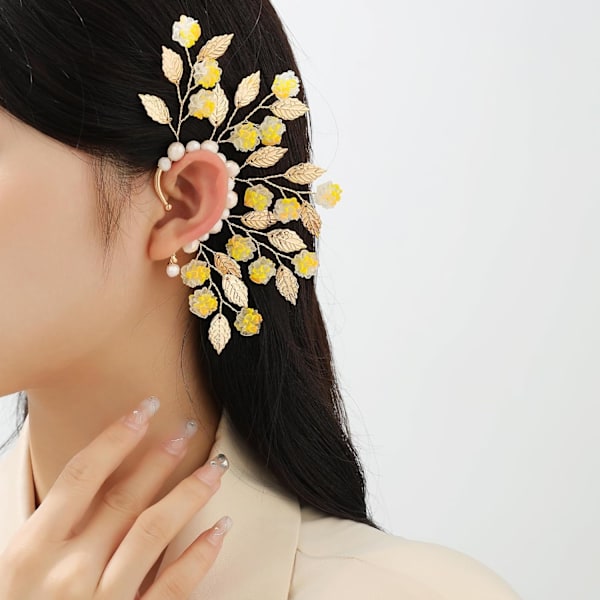 Guld Blad Gul Blomst Enkelt Venstre Fe Elf Øre Cuff Cosplay Smykker