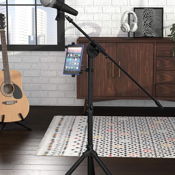 Justerbar Tablet/iPad-holder for mikrofon og noterstand, svart