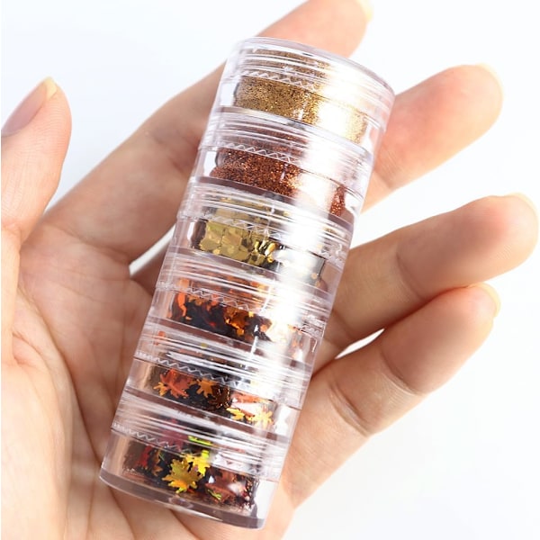 Gyllene Höst Nagelkonst Glitter Lönnlöv Nagel Sekvenser, Höstlöv Nagel Dekoration Tillbehör 3D Lönnlöv Naglar