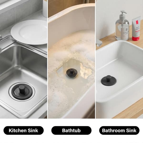 Sort sæt med 2 universelle silikonepropper til køkkenvask, badekar, håndvask og bidet -
