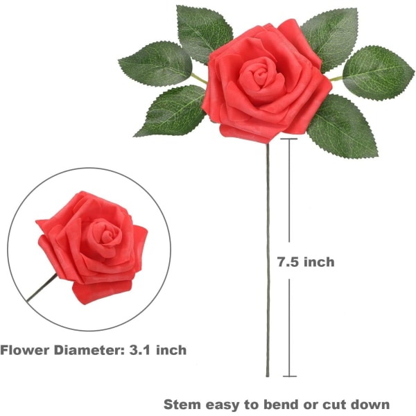 Set med 25 kunstige roser Kunstige blomster Roser Rosehoder til bryllup, bursdag Brudebuketter,