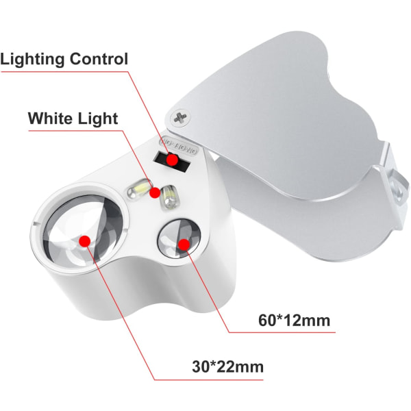 30 X 60 Lupe Bijoutier, LED Lupe Eclairante Horloger, Gemmes Bi