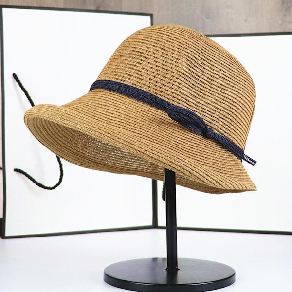 (Khaki + Smoky Gray) 2-delt bredskygget dame solhat, elegant struktur buet tweed strand stra