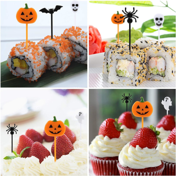 100 STK Halloween Picks Plastic Halloween Party Cupcake Toppers H