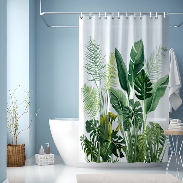 180x200cm Bruseforhæng, Badeværelsesforhæng, Abstrakt Plante Vandfarve Bruseforhæng, Vandafvisende Bruseforhæng, Badeværelse