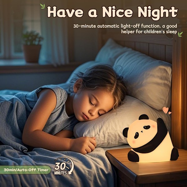 Kung Fu Panda Nattlampa i Silikon, 3 Ljusstyrkenivåer med 30 Minuters Timer, Mjuk Uppladdningsbar Accentlampa i Silikon, Perfekt för Barnrumsinredning