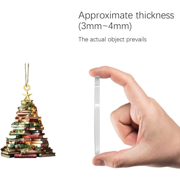 8×8×0.3cm Juletreformet Bokhyllepynt, 2D Akryl Flatt Bokstablet Ornament, Julepynt for Innendørs